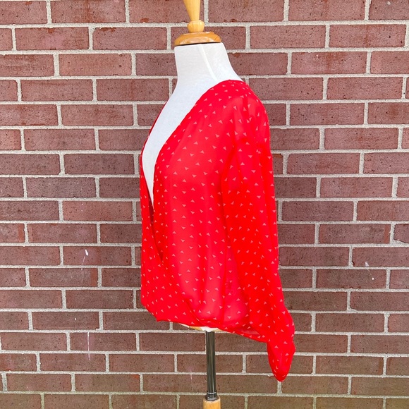 Decree Sheer Open Up Long Sleeves Strawberry Color with coral pink Accents Sz S - Picture 6 of 8